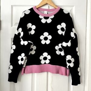 Skinny Dip London Sweater Womens Medium Black Daisy Print